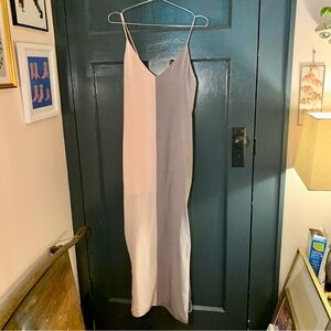 Pink/grey colorblock silk maxi dress